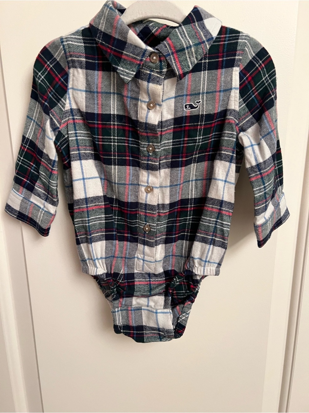 Vineyard Vines Navy, Green & White Plaid Baby Bodysuit